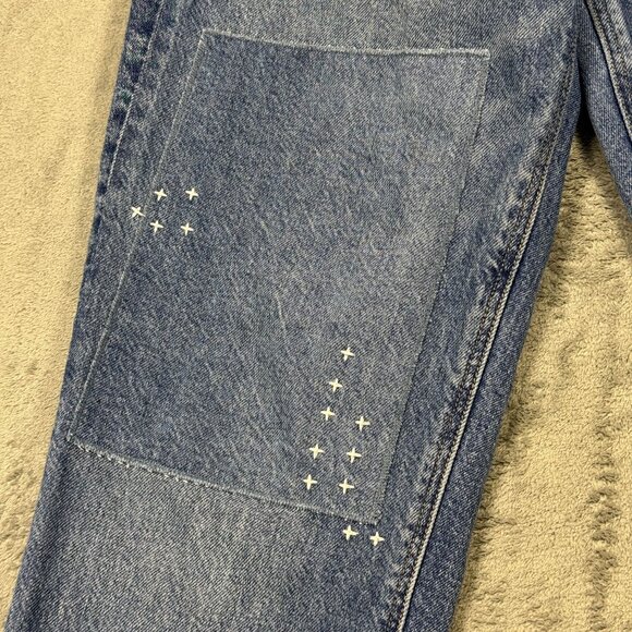 American Eagle 90s Straight Jeans Distressed Patchwork Denim Womens Sz 4 Grunge - Picture 3 of 9